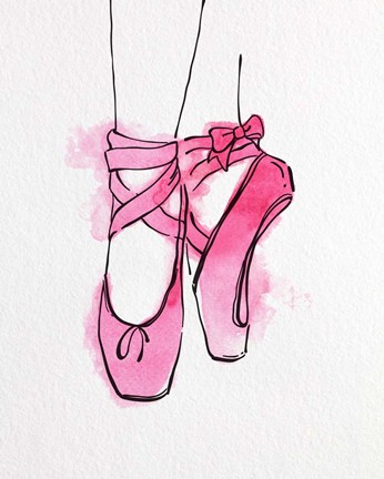 Framed Ballet Shoes En Pointe Pink Watercolor Part III Print