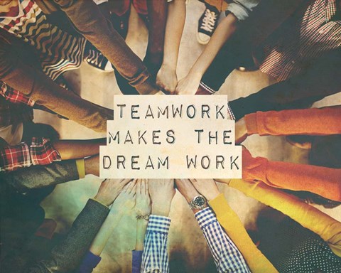 Framed Teamwork Makes The Dream Work Stacking Hands Color Print