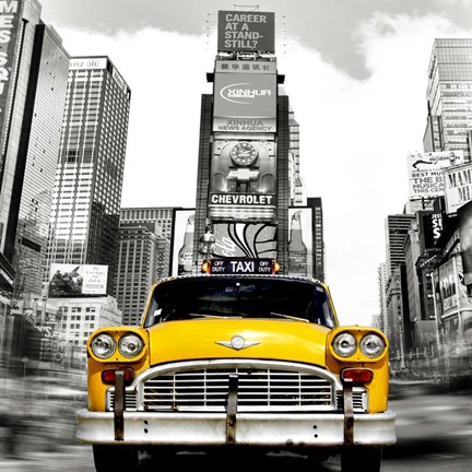 Framed Vintage Taxi in Times Square, NYC (detail) Print