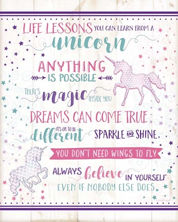 Framed Life Lessons Unicorn Print