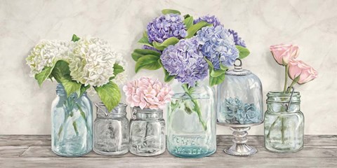 Framed Flowers in Mason Jars Print