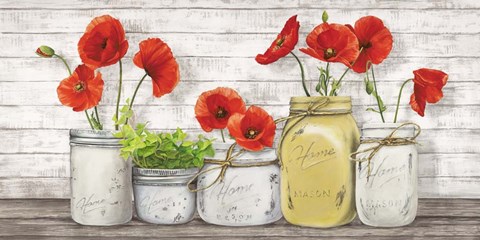 Framed Poppies in Mason Jars Print