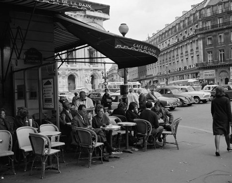 Framed 1960s Patrons At Cafe De La Paix Sidewalk Cafe In Paris? Print
