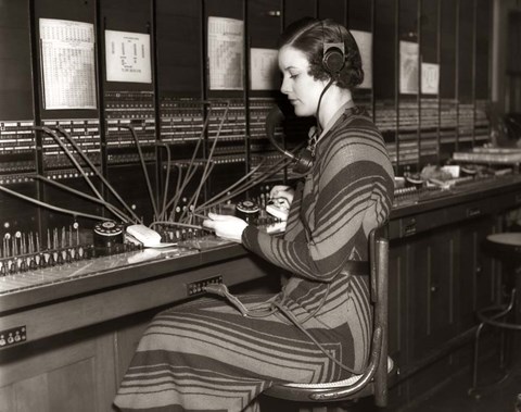 Framed 1930s Woman Telephone Operator Print