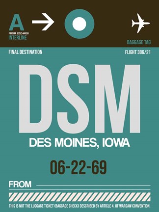 Framed DSM Des Moines Luggage Tag II Print