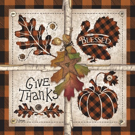 Framed Autumn Four Square Give Thanks Print