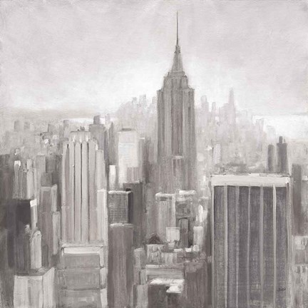 Framed Manhattan in the Mist Gray Print
