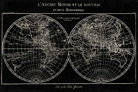 Framed Map of the World Black Print