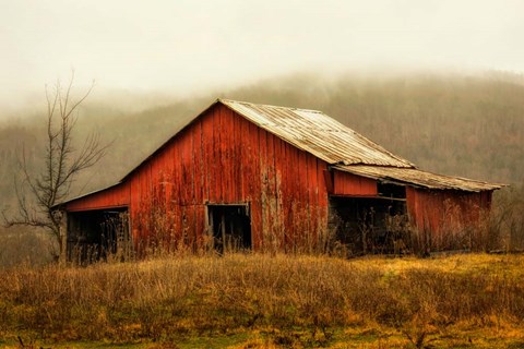 Framed Skylight Barn in the Fog Print