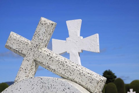 Framed Crosses By The Sea Print