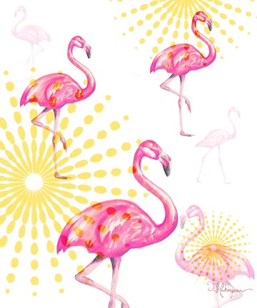 Framed Fashion Flamingos Burst I Print