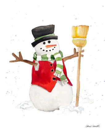 Framed Watercolor Snowman I Print