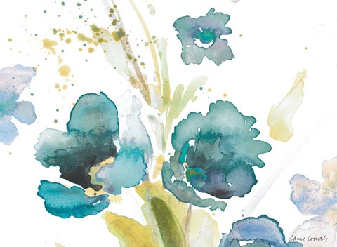 Framed Blue Watercolor Modern Poppies I Print