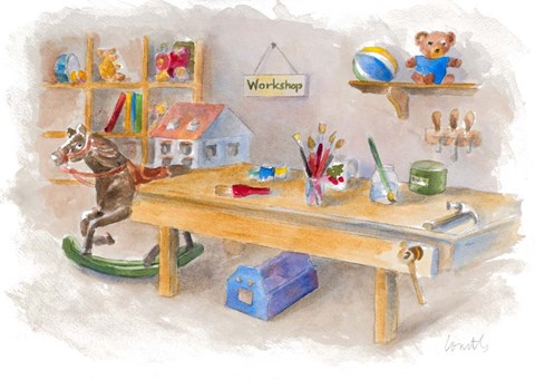 Framed Santa&#39;s Workshop Scene Print