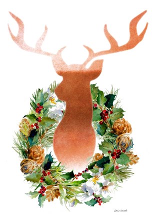 Framed Holiday Wreath with Deer Print