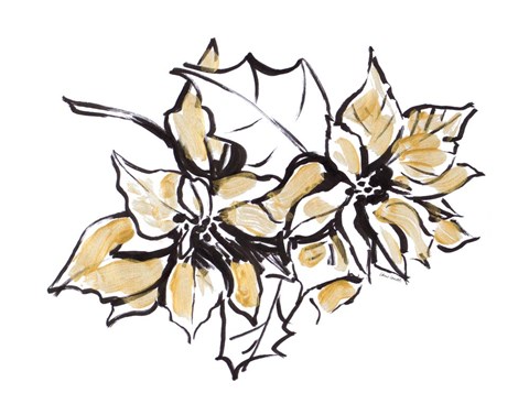 Framed Poinsettias with Gold I Print