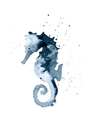 Framed Navy Ink Sea Horse Print