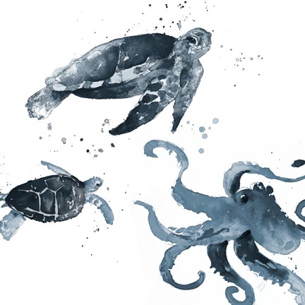 Framed Navy Ink Sea Life Print