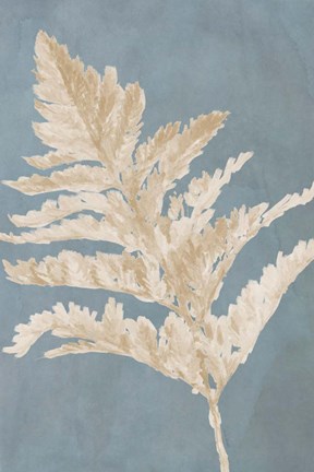 Framed Tan Leaf on Blue I Print