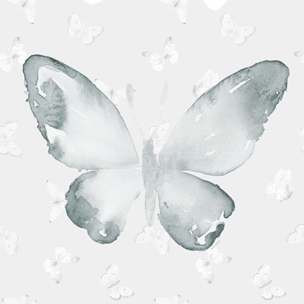 Framed Grey Watercolor Butterflies I Print