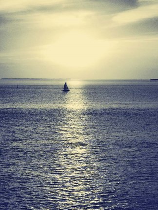 Framed Sailboat at Blue Sunset Print