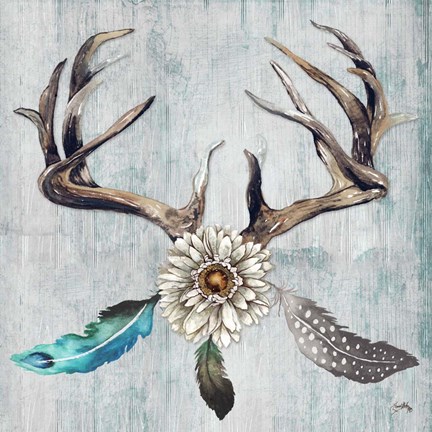 Framed Feathery Antlers I Print