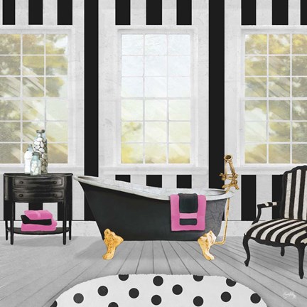 Framed Pop of Pink Bath I Print