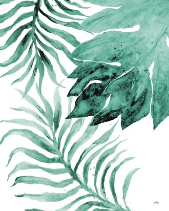 Framed Teal Fern and Leaf II Print