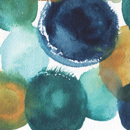 Framed Teal Watermarks Square I Print