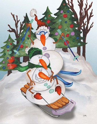 Framed Sledding Snowmen Print