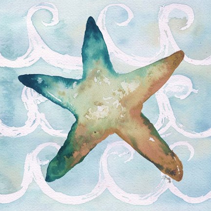 Framed Sea Creatures on Waves I Print