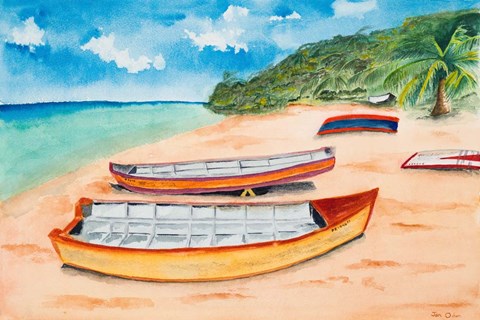 Framed Canoes on the Beach Print