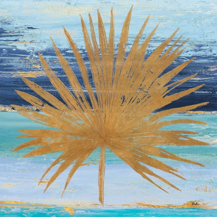 Framed Gold and Teal Leaf Palm I Print