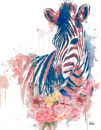 Framed Floral Watercolor Zebra Print