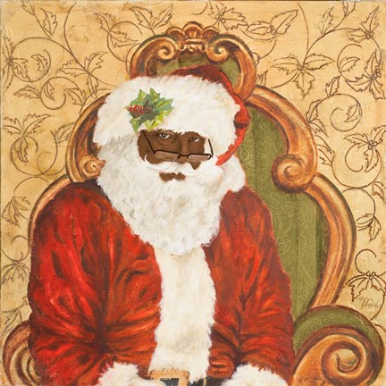 Framed African American Sitting Santa Print