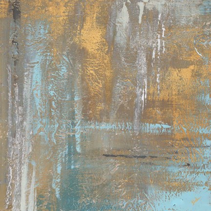 Framed Gold Abstract on Teal Print