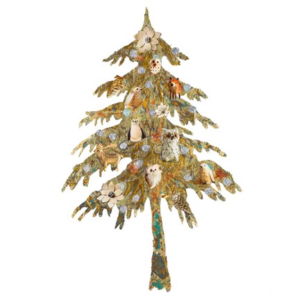 Framed Holiday Tree with Birds Print