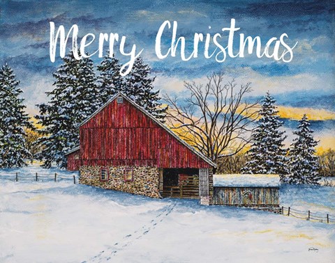 Framed Merry Christmas Barn Print