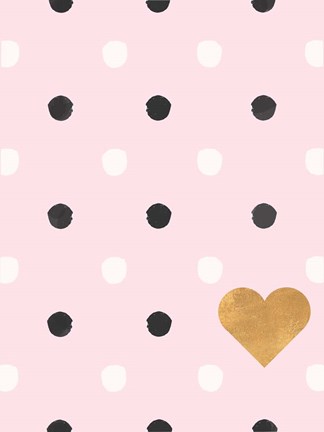 Framed Heart White and Black Dots on Pink Print