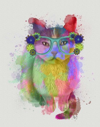 Framed Cat Rainbow Splash 6 Print