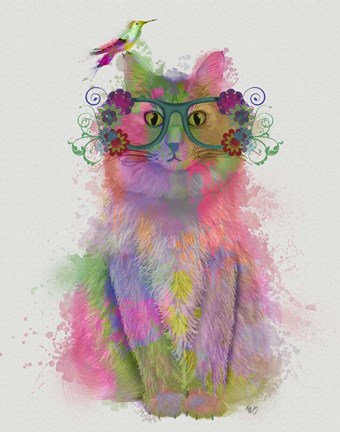 Framed Cat Rainbow Splash 8 Print