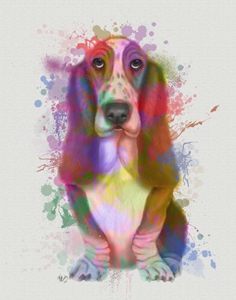 Framed Basset Hound Rainbow Splash Print