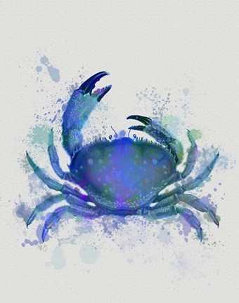 Framed Crab 1 Blue Rainbow Splash Print