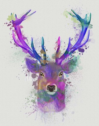 Framed Deer Head 1 Rainbow Splash Pink and Purple Print