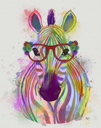 Framed Zebra Rainbow Splash 1 Print