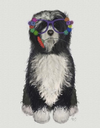 Framed Tibetan Terrier Flower Glasses Print