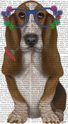 Framed Basset Hound Flower Glasses Print