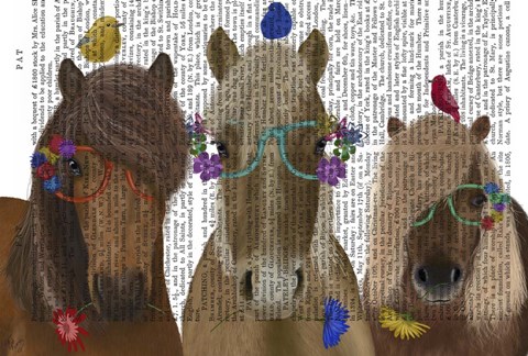 Framed Horse Trio with Flower Glasses Print