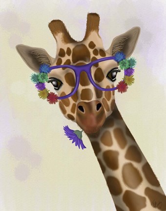 Framed Giraffe and Flower Glasses 1 Print