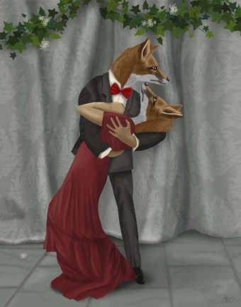 Framed Foxes Romantic Dancers Print